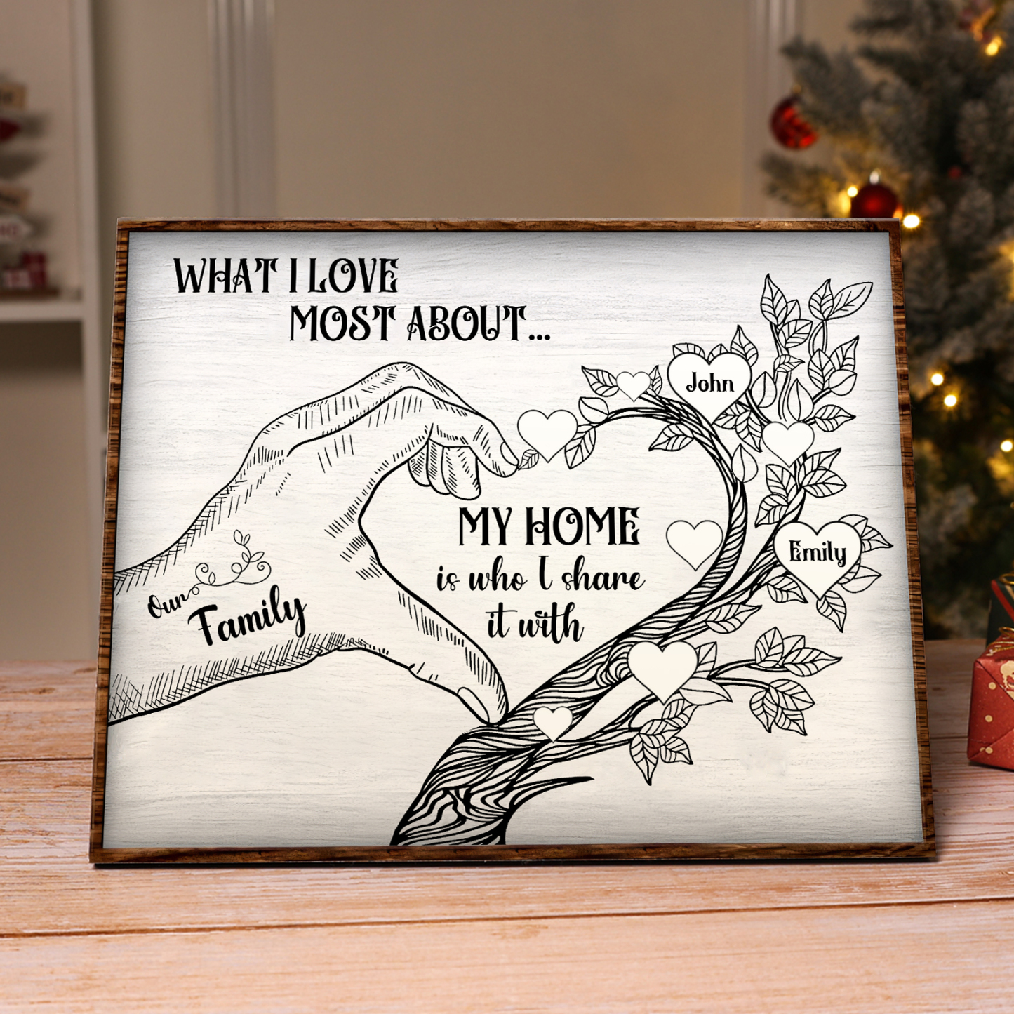 Personalised Wooden Ornament with Custom 6 Names - Family Tree Home Decor Gift for Family | Jessmade
