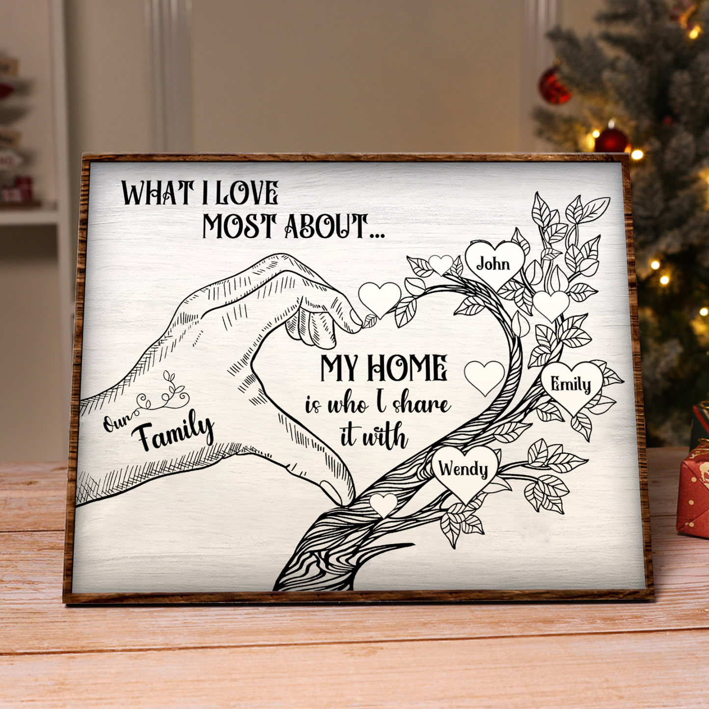 Personalised Wooden Ornament with Custom 6 Names - Family Tree Home Decor Gift for Family | Jessmade