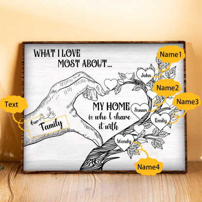 Personalized Wooden Ornament with Custom 2-7 Names - Family Tree Home Decor Gift for Family | Jessmade