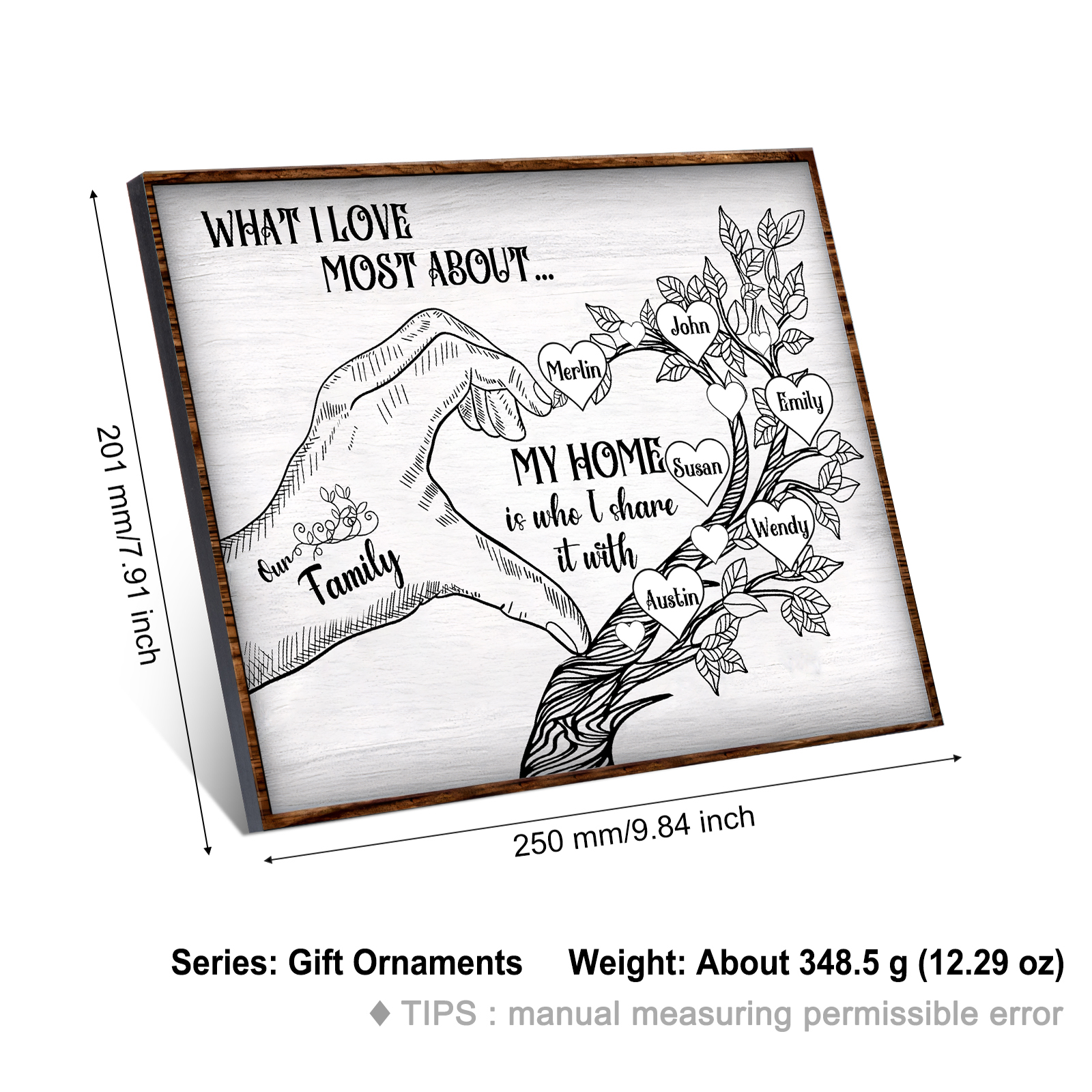 Personalised Wooden Ornament with Custom 6 Names - Family Tree Home Decor Gift for Family | Jessmade