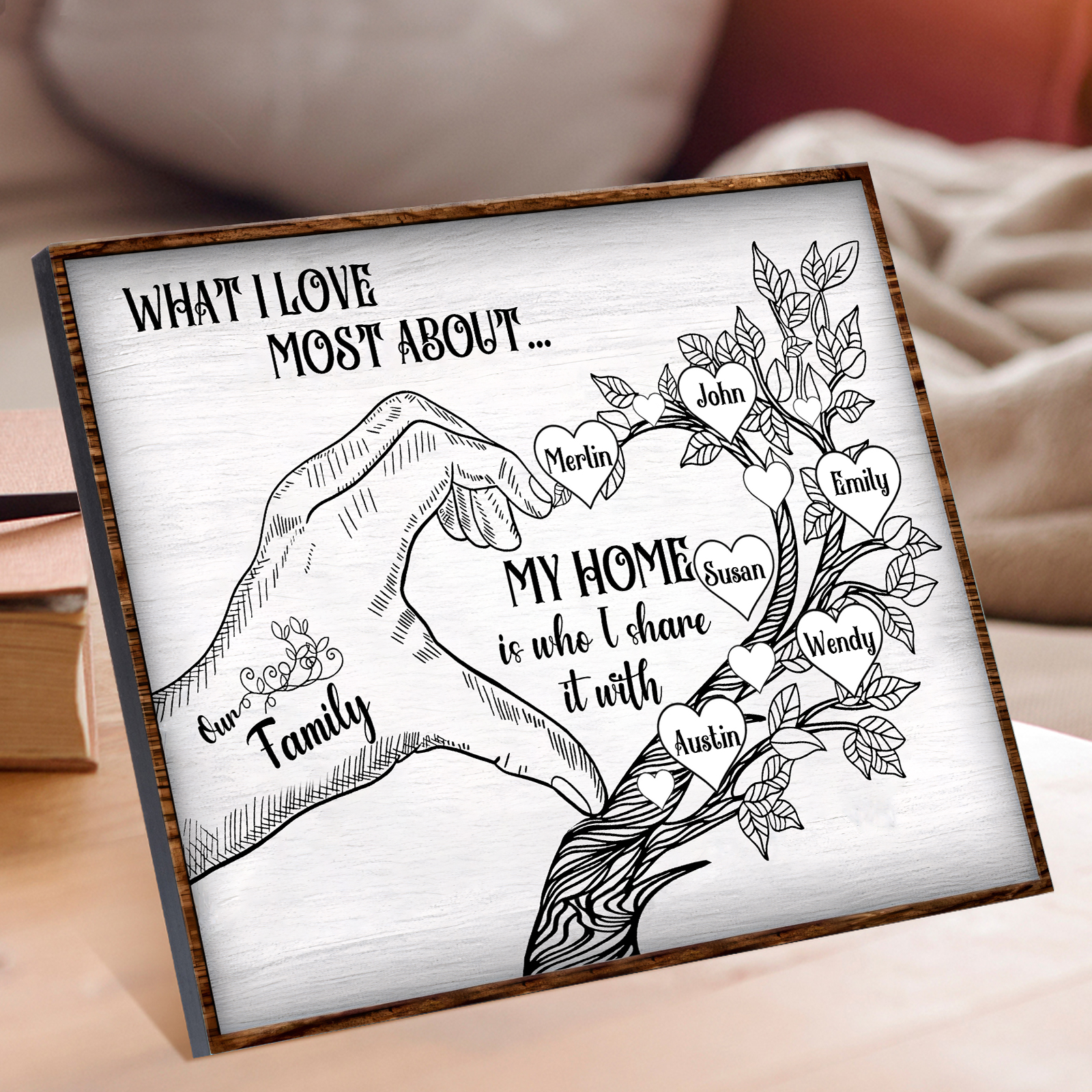 Personalised Wooden Ornament with Custom 6 Names - Family Tree Home Decor Gift for Family | Jessmade