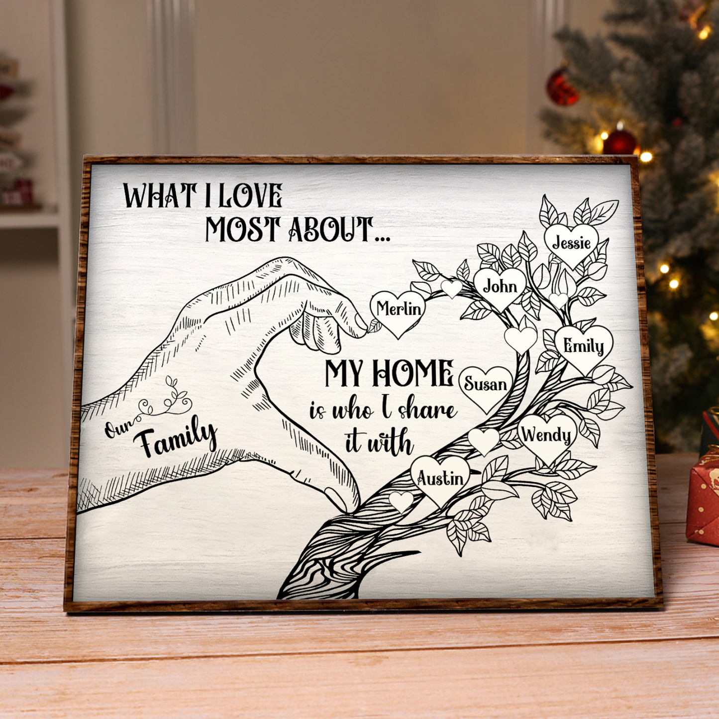 Personalized Wooden Ornament with Custom 2-7 Names - Family Tree Home Decor Gift for Family | Jessmade