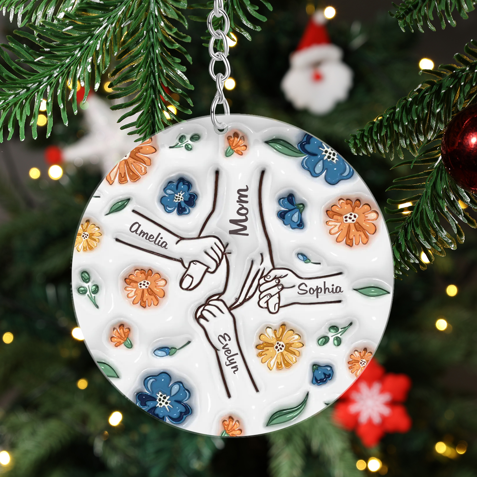 Personalized Family Christmas Hanging Ornament with Custom 2-9 Names -