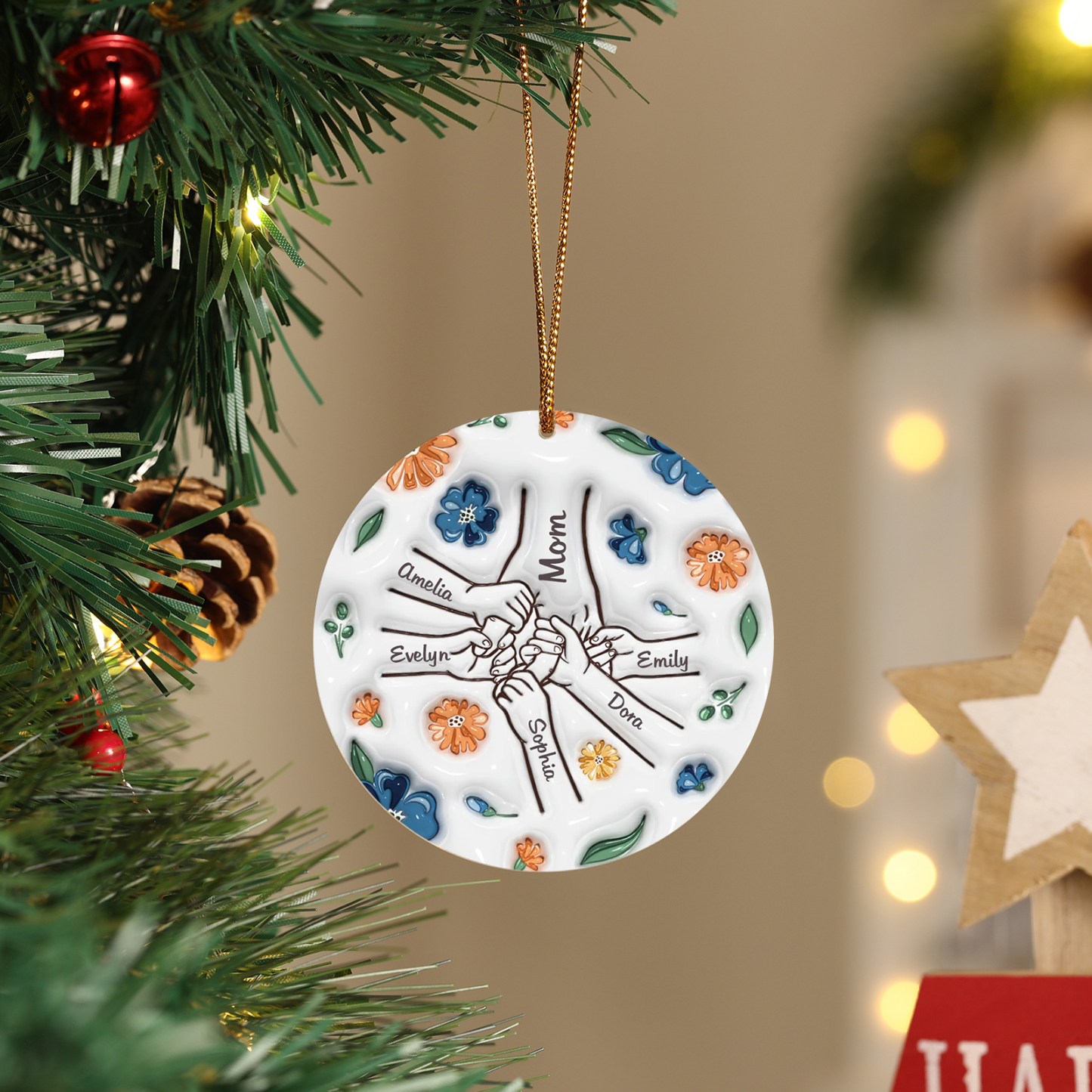 Personalized Family Christmas Hanging Ornament with Custom 2-9 Names - Christmas Gift for Grandma/Mom | Jessmade