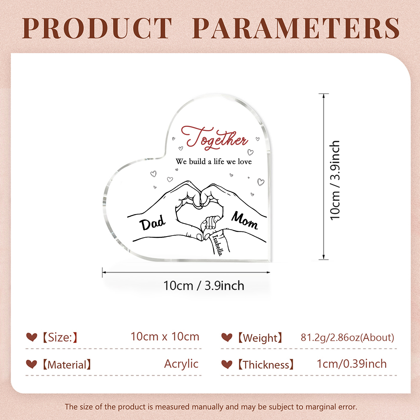 Personalised Heart Family Acrylic Keepsake - Custom 3 Names Home Decorations Gift for Family | Jessmade