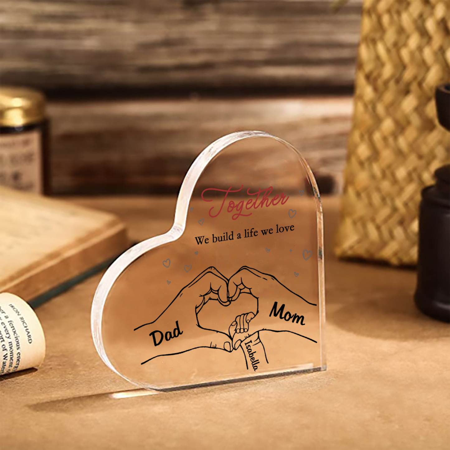 Personalised Heart Family Acrylic Keepsake - Custom 3 Names Home Decorations Gift for Family | Jessmade