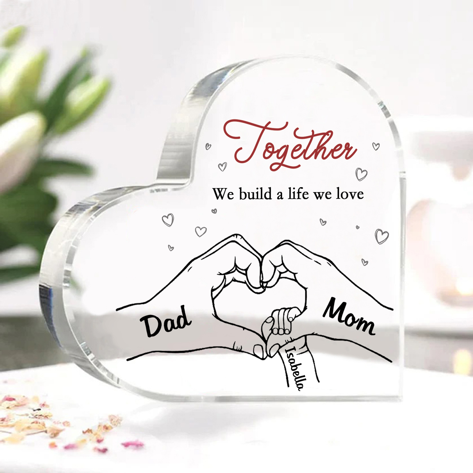 Personalised Heart Family Acrylic Keepsake - Custom 3 Names Home Decorations Gift for Family | Jessmade