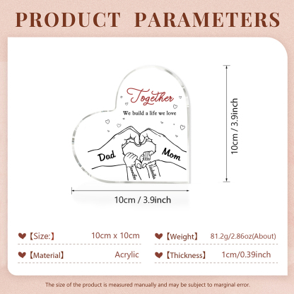 Personalised Heart Family Acrylic Keepsake - Custom 4 Names Home Decorations Gift for Family | Jessmade