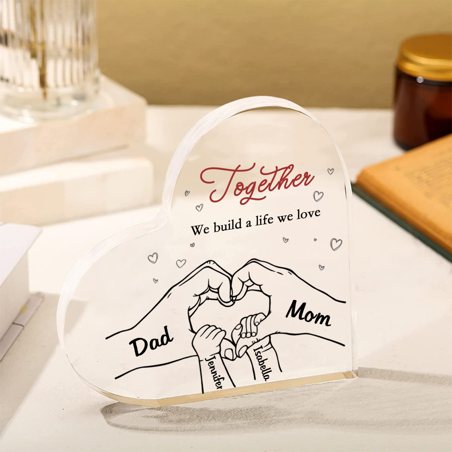 Personalised Heart Family Acrylic Keepsake - Custom 4 Names Home Decorations Gift for Family | Jessmade