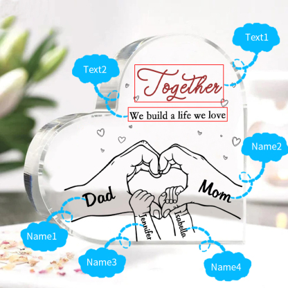 Personalised Heart Family Acrylic Keepsake - Custom 4 Names Home Decorations Gift for Family | Jessmade