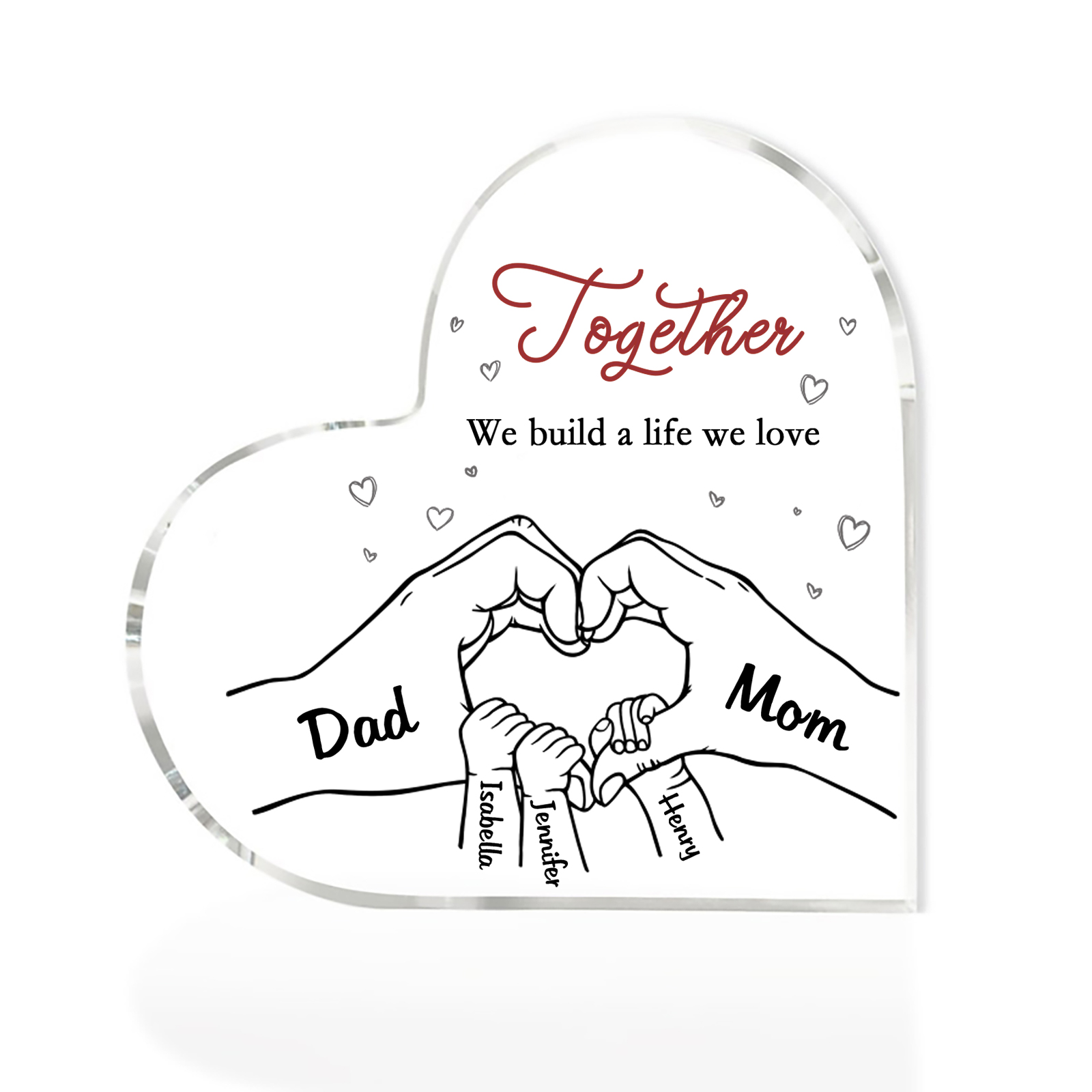 Personalised Heart Family Acrylic Keepsake - Custom 5 Names Home Decorations Gift for Family | Jessmade