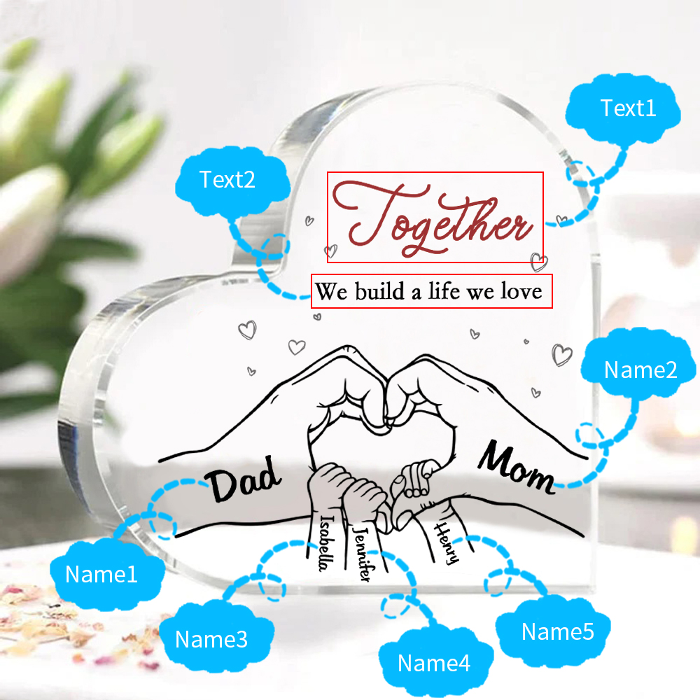 Personalised Heart Family Acrylic Keepsake - Custom 5 Names Home Decorations Gift for Family | Jessmade