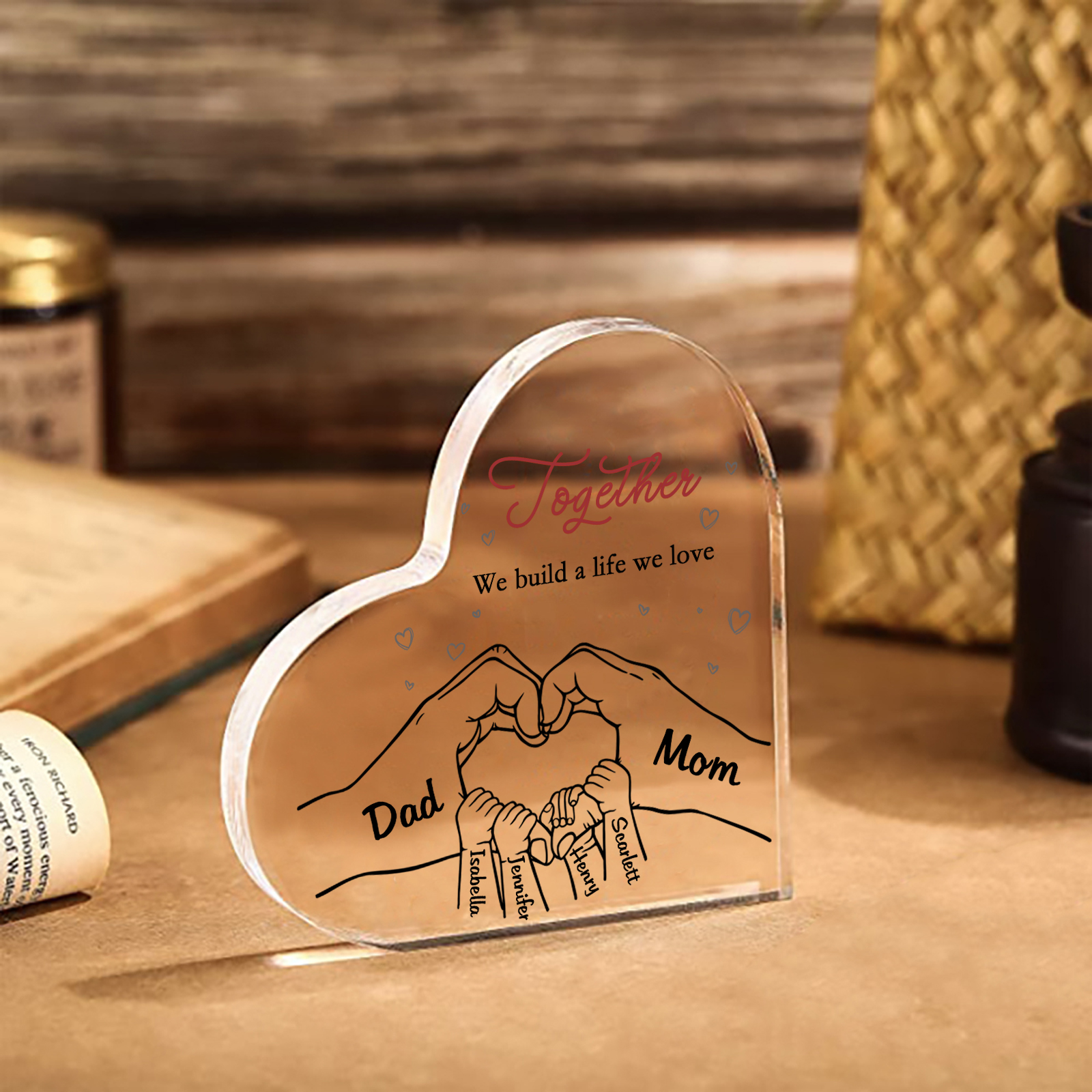 Personalised Heart Family Acrylic Keepsake - Custom 6 Names Home Decorations Gift for Family | Jessmade