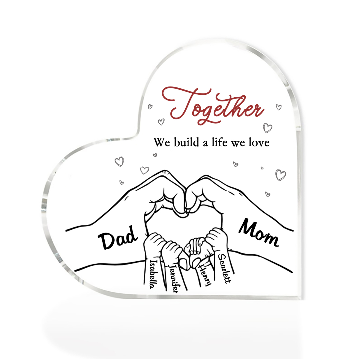 Personalised Heart Family Acrylic Keepsake - Custom 6 Names Home Decorations Gift for Family | Jessmade