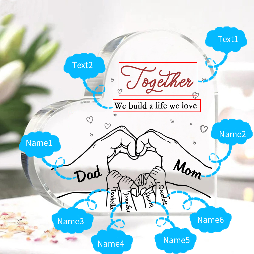 Personalised Heart Family Acrylic Keepsake - Custom 6 Names Home Decorations Gift for Family | Jessmade