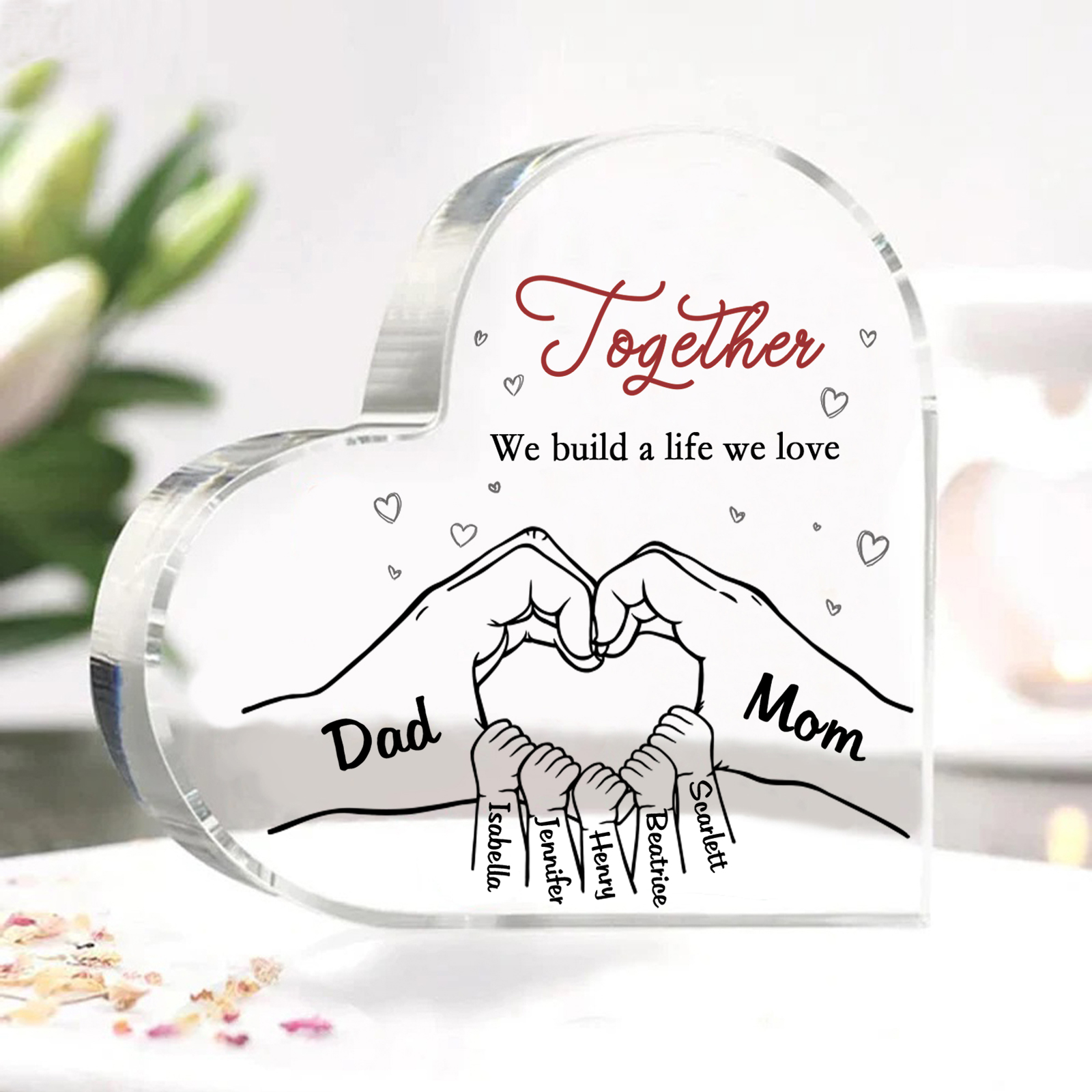 Personalised Heart Family Acrylic Keepsake - Custom 7 Names Home Decorations Gift for Family | Jessmade
