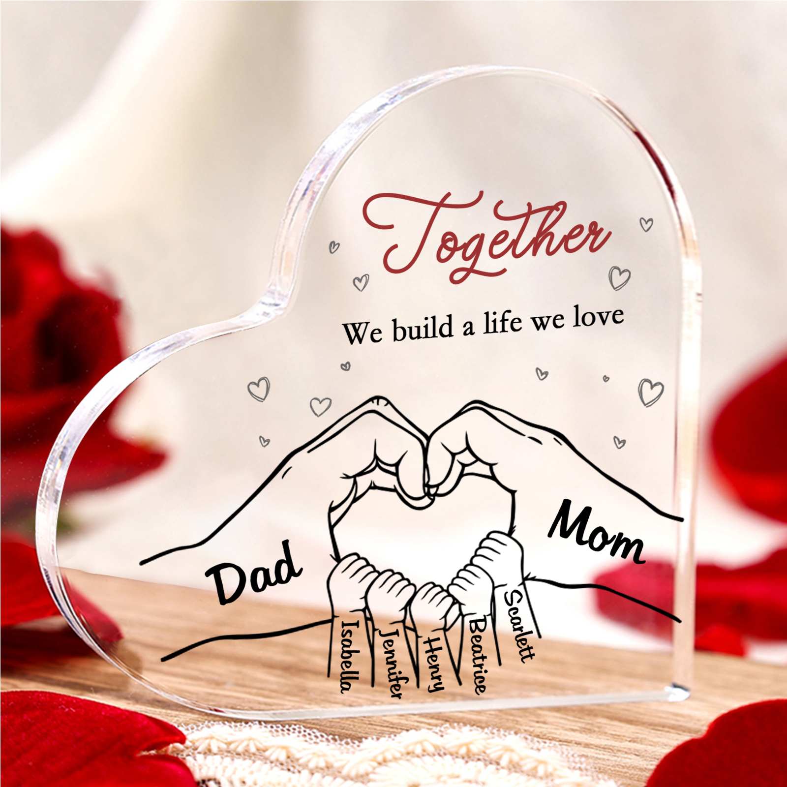 Personalised Heart Family Acrylic Keepsake - Custom 7 Names Home Decorations Gift for Family | Jessmade