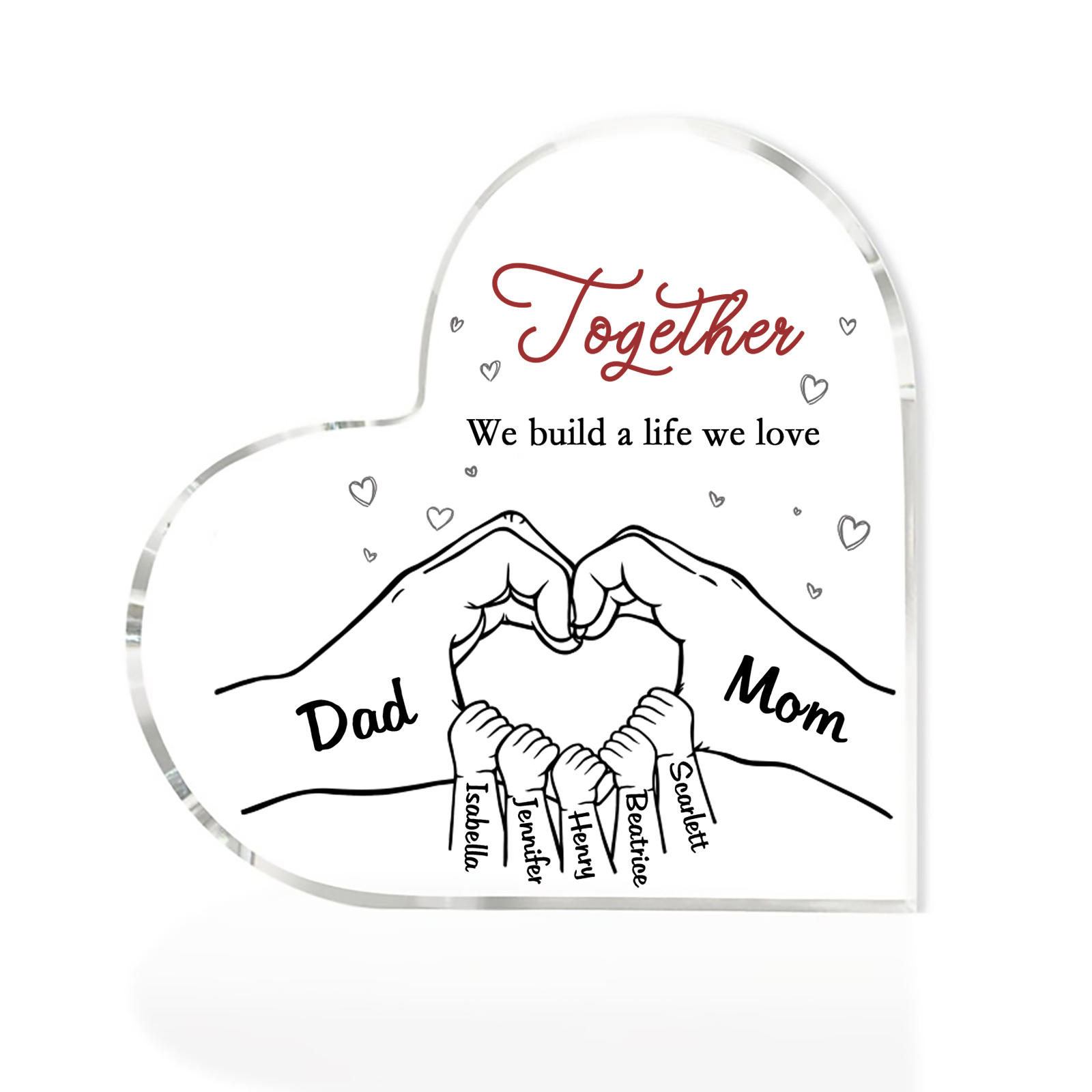 Personalised Heart Family Acrylic Keepsake - Custom 7 Names Home Decorations Gift for Family | Jessmade