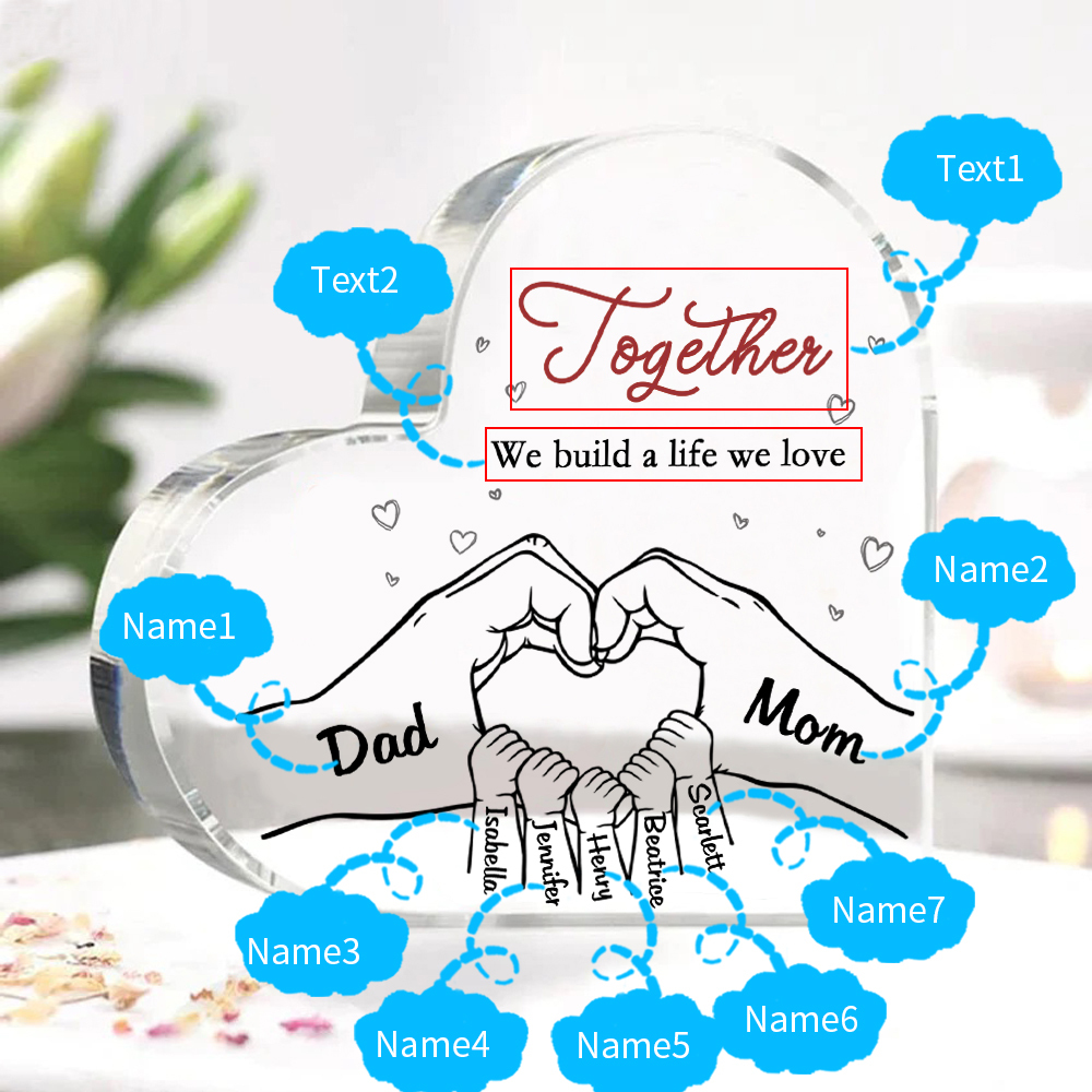 Personalised Heart Family Acrylic Keepsake - Custom 7 Names Home Decorations Gift for Family | Jessmade