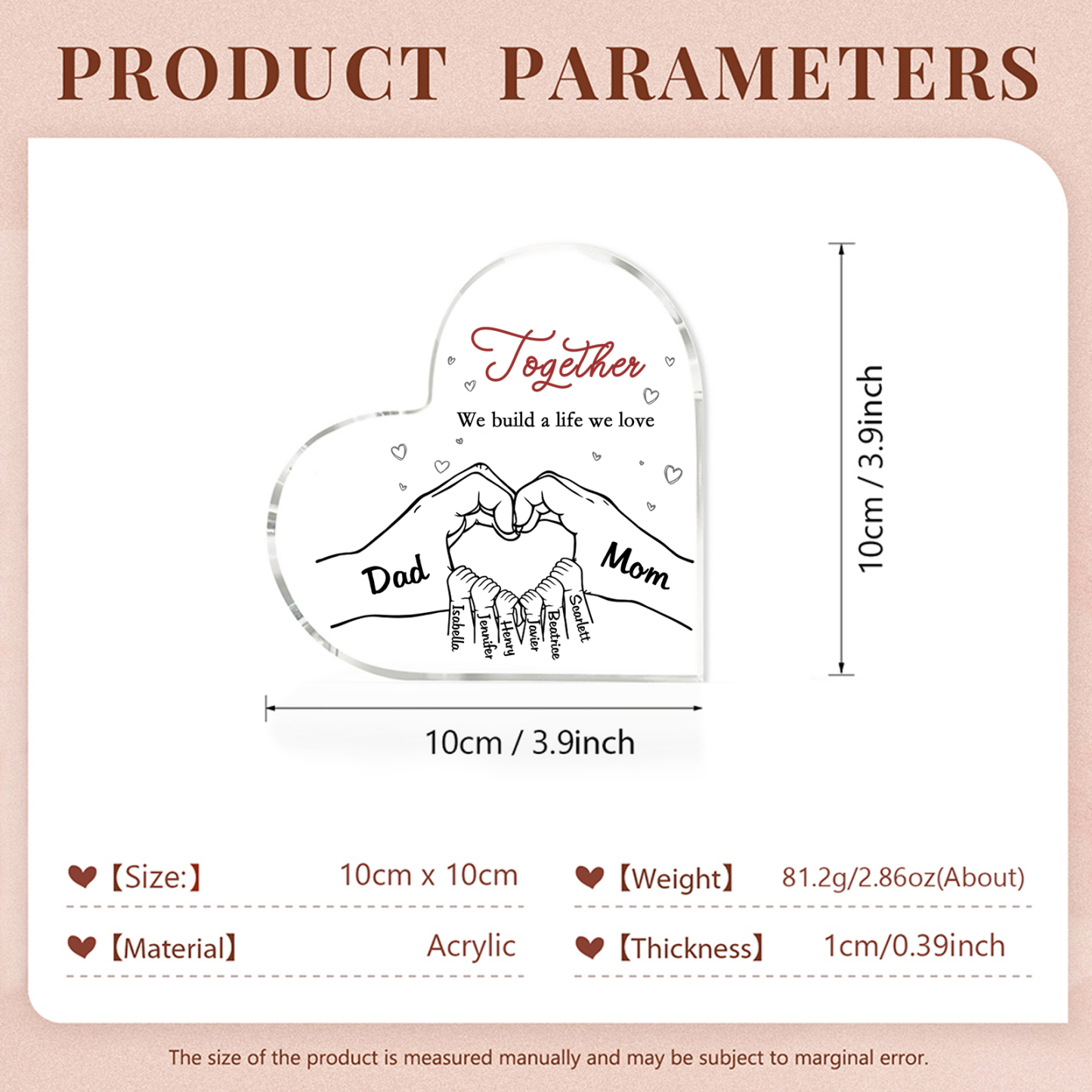 Personalised Heart Family Acrylic Keepsake - Custom 8 Names Home Decorations Gift for Family | Jessmade