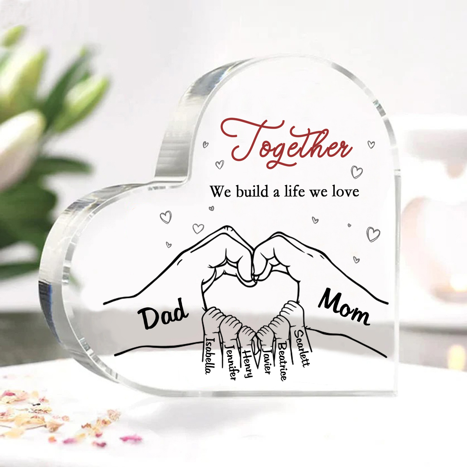 Personalised Heart Family Acrylic Keepsake - Custom 8 Names Home Decorations Gift for Family | Jessmade