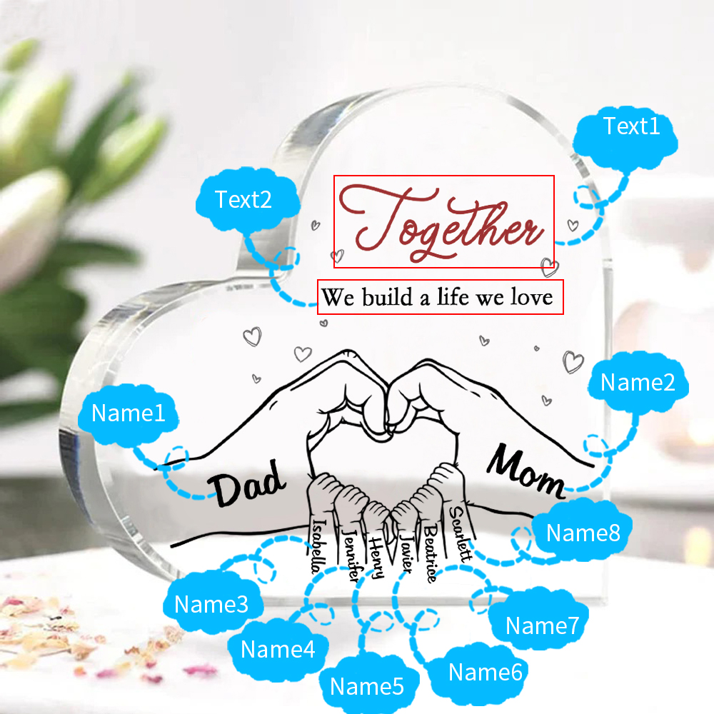 Personalised Heart Family Acrylic Keepsake - Custom 8 Names Home Decorations Gift for Family | Jessmade