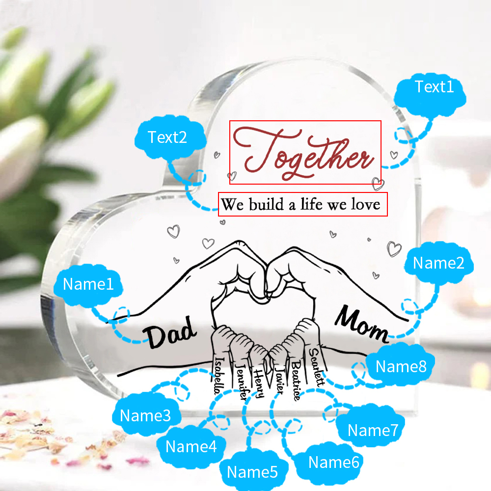 Personalised Heart Family Acrylic Keepsake - Custom 8 Names Home Decorations Gift for Family | Jessmade