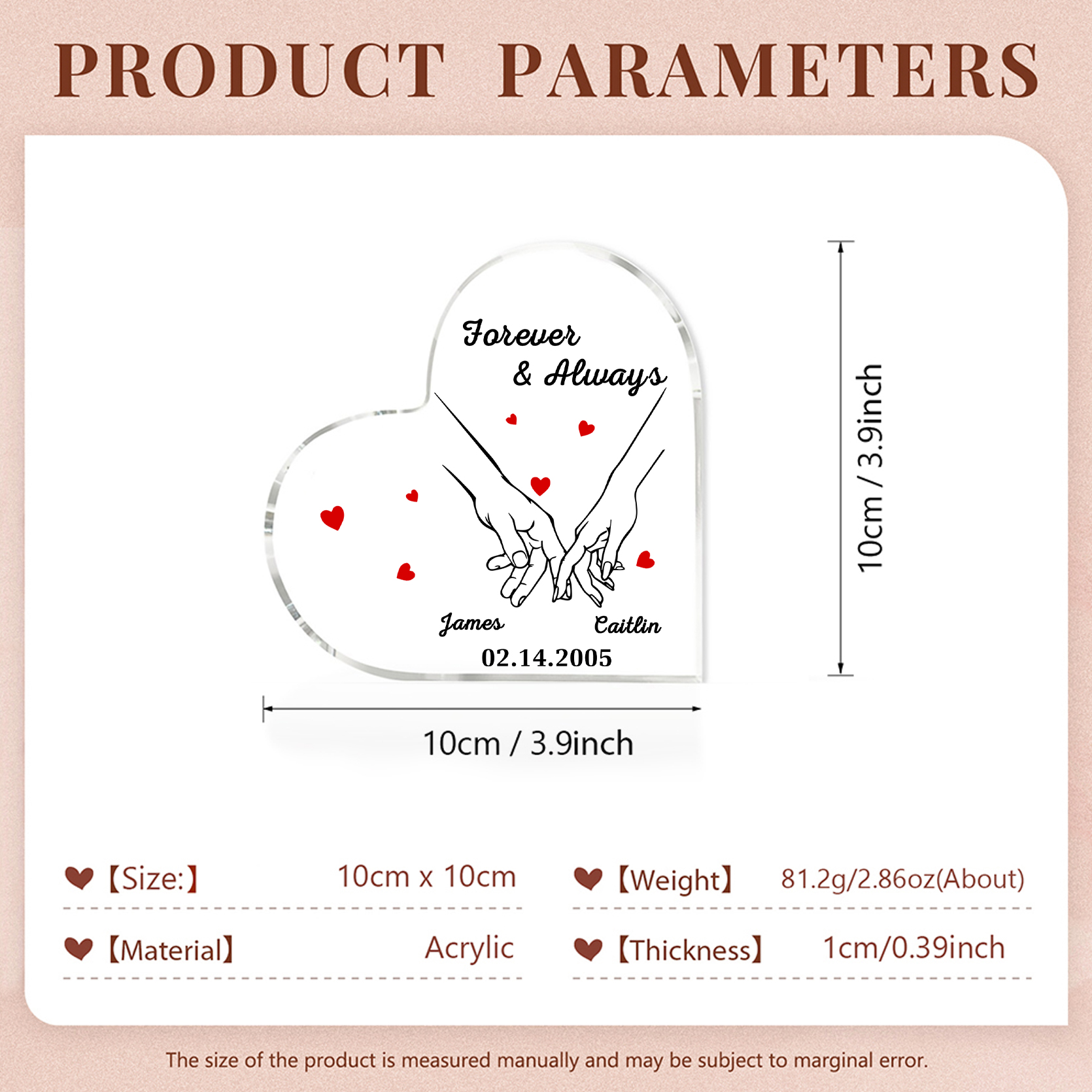 Forever & Always Personalised Heart-Shaped Acrylic Keepsake Custom Names & Date for Couple| Jessemade