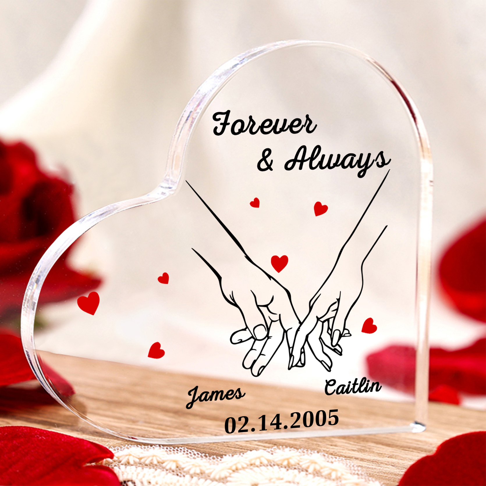 Forever & Always Personalised Heart-Shaped Acrylic Keepsake Custom Names & Date for Couple| Jessemade