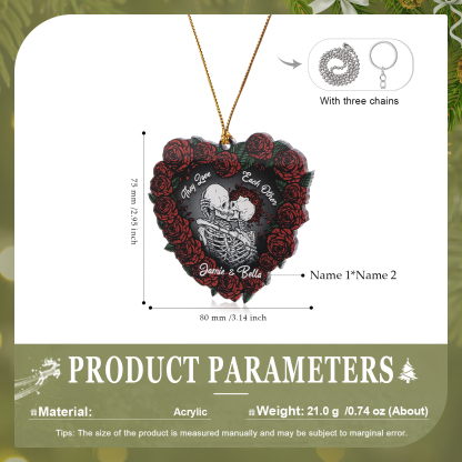 Personalised Heart-Shaped Skeleton Keychain & Ornament with Roses - Custom 2 Names Acrylic Decoration, Couple Gift for Him/Her | Jessemade