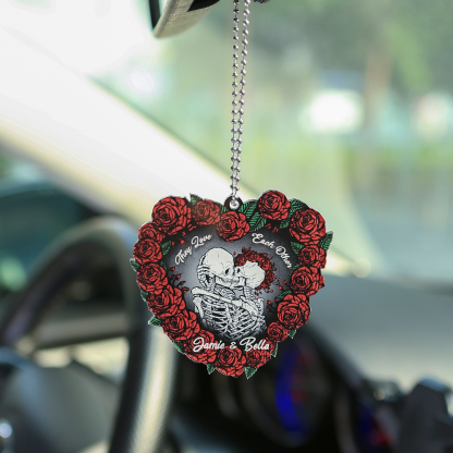 Personalised Heart-Shaped Skeleton Keychain & Ornament with Roses - Custom 2 Names Acrylic Decoration, Couple Gift for Him/Her | Jessemade