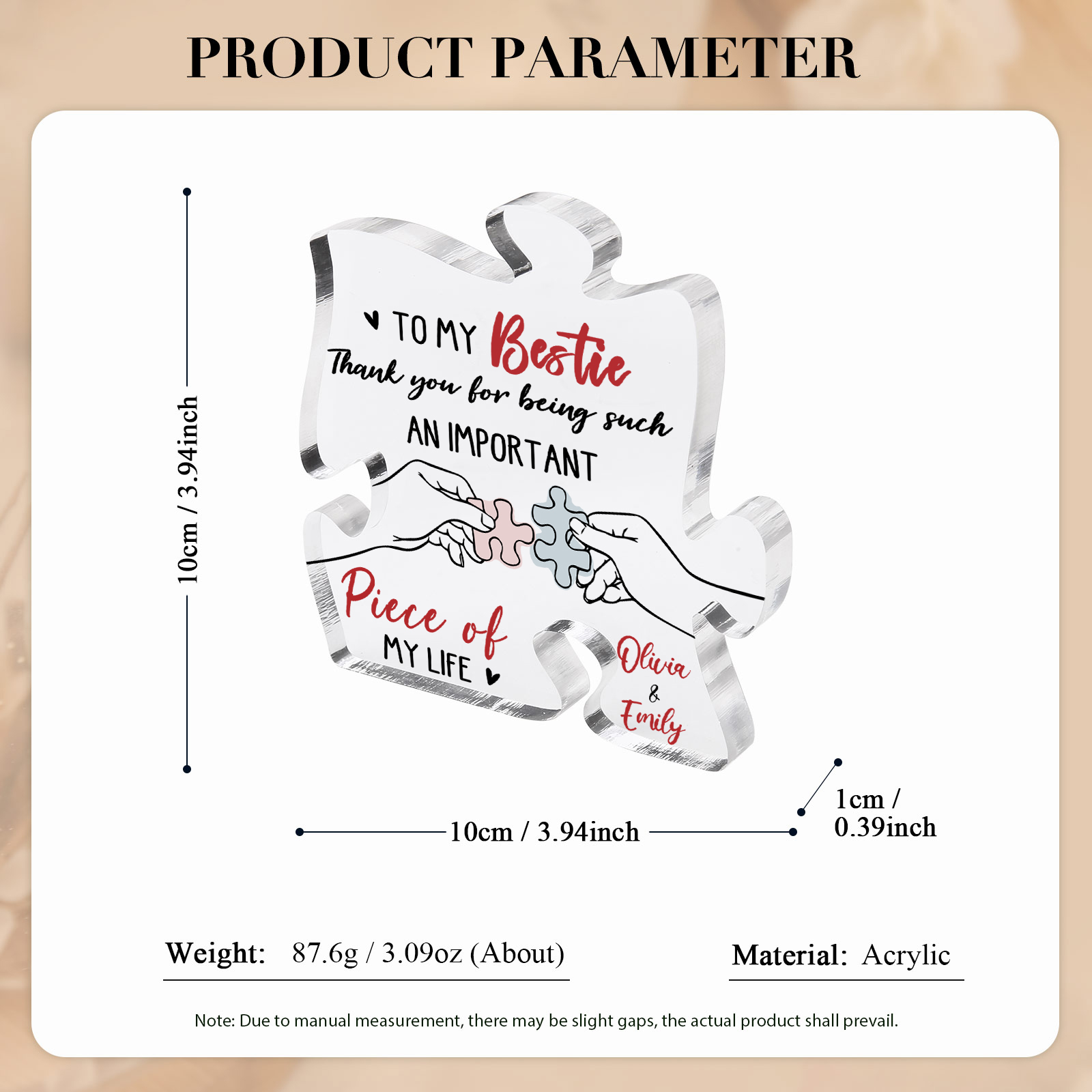 Personalized Friend Acrylic Ornament Custom 2 Names Acrylic Puzzle Keepsake Desktop Ornament gift for Friend | Jessemade