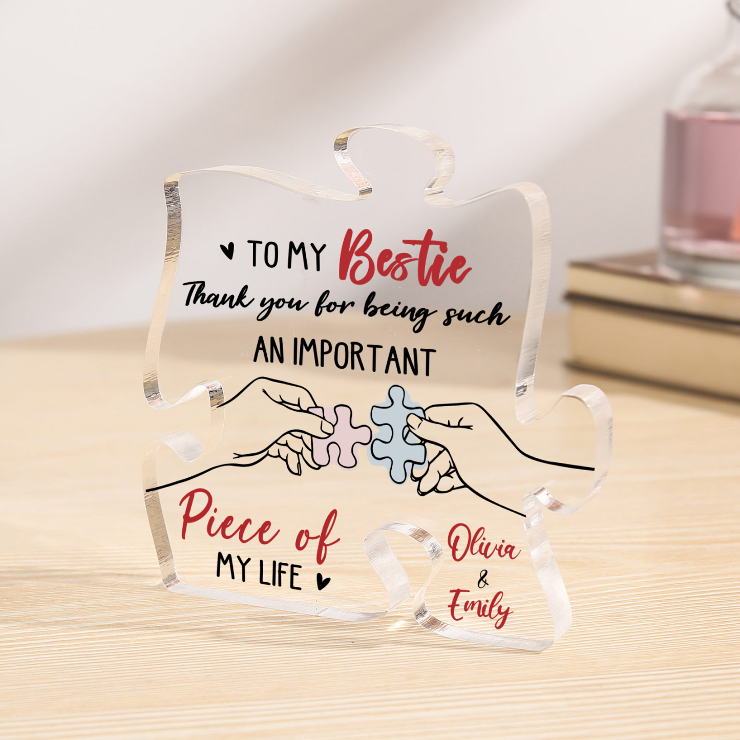 Personalized Friend Acrylic Ornament Custom 2 Names Acrylic Puzzle Keepsake Desktop Ornament gift for Friend | Jessemade