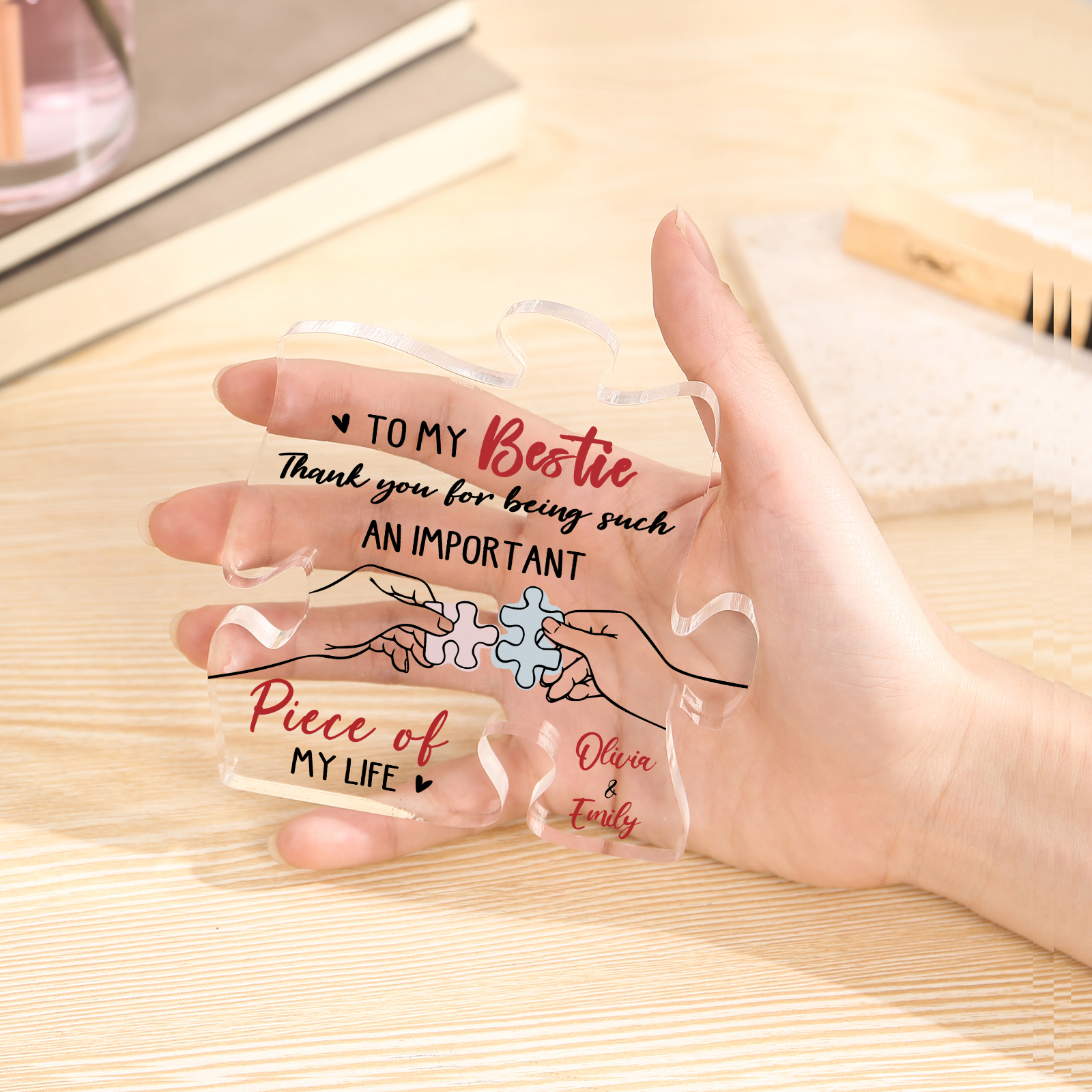 Personalized Friend Acrylic Ornament Custom 2 Names Acrylic Puzzle Keepsake Desktop Ornament gift for Friend | Jessemade