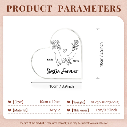 Personalized Friend Acrylic Ornament Custom 2 Names & Birth Flowers Acrylic Heart Keepsake Desktop Ornament for Friend | Jessemade