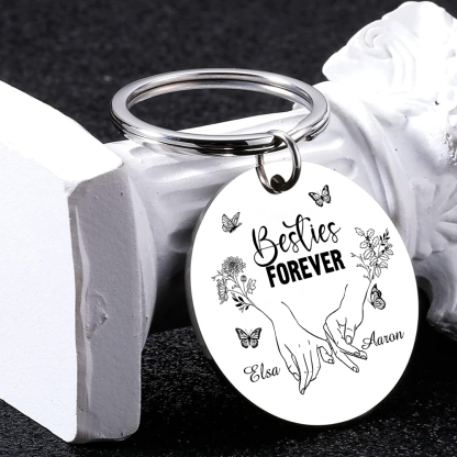 Personalized Friendship Keychain Custom 2 Names & Birth Flowers & Texts Special Keychain Gift For Friends | Jessemade 