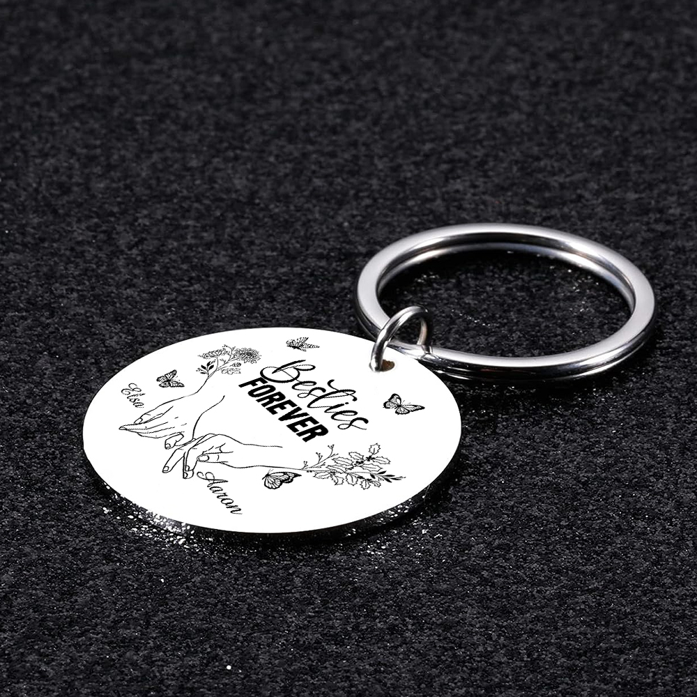 Personalized Friendship Keychain Custom 2 Names & Birth Flowers & Texts Special Keychain Gift For Friends | Jessemade 