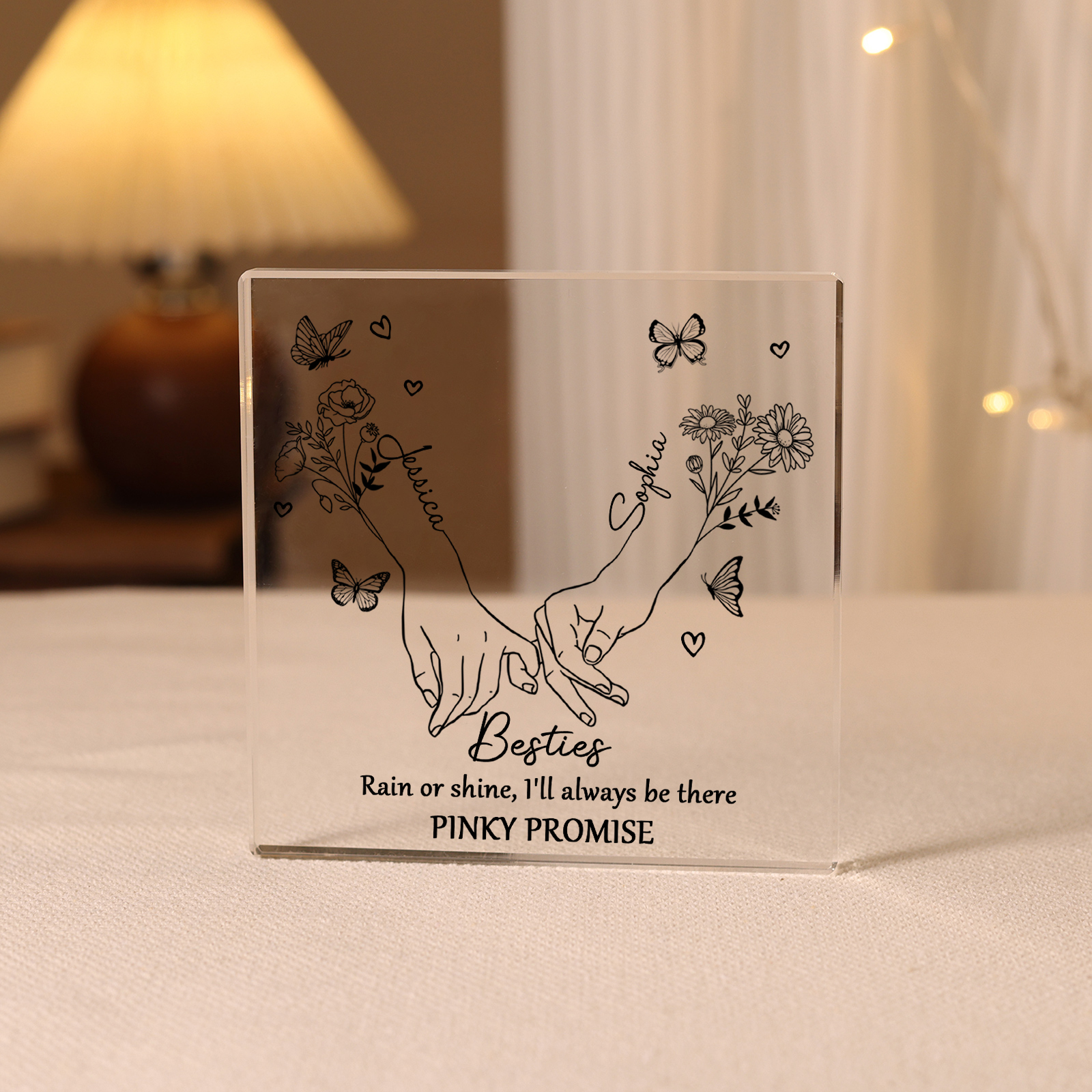 Personalized Friend Acrylic Ornament Custom 2 Names & Birth Flowers Acrylic Square Keepsake Desktop Ornament Gift for Friend | Jessemade