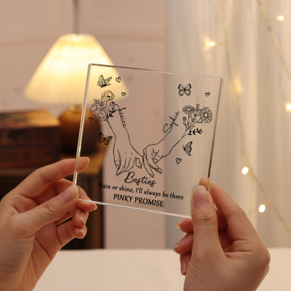 Personalized Friend Acrylic Ornament Custom 2 Names & Birth Flowers Acrylic Square Keepsake Desktop Ornament Gift for Friend | Jessemade