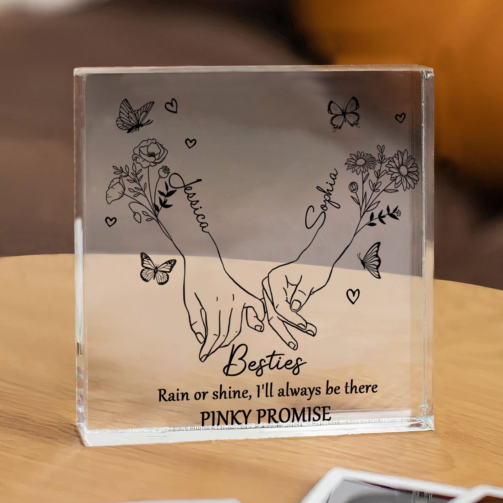 Personalized Friend Acrylic Ornament Custom 2 Names & Birth Flowers Acrylic Square Keepsake Desktop Ornament Gift for Friend | Jessemade