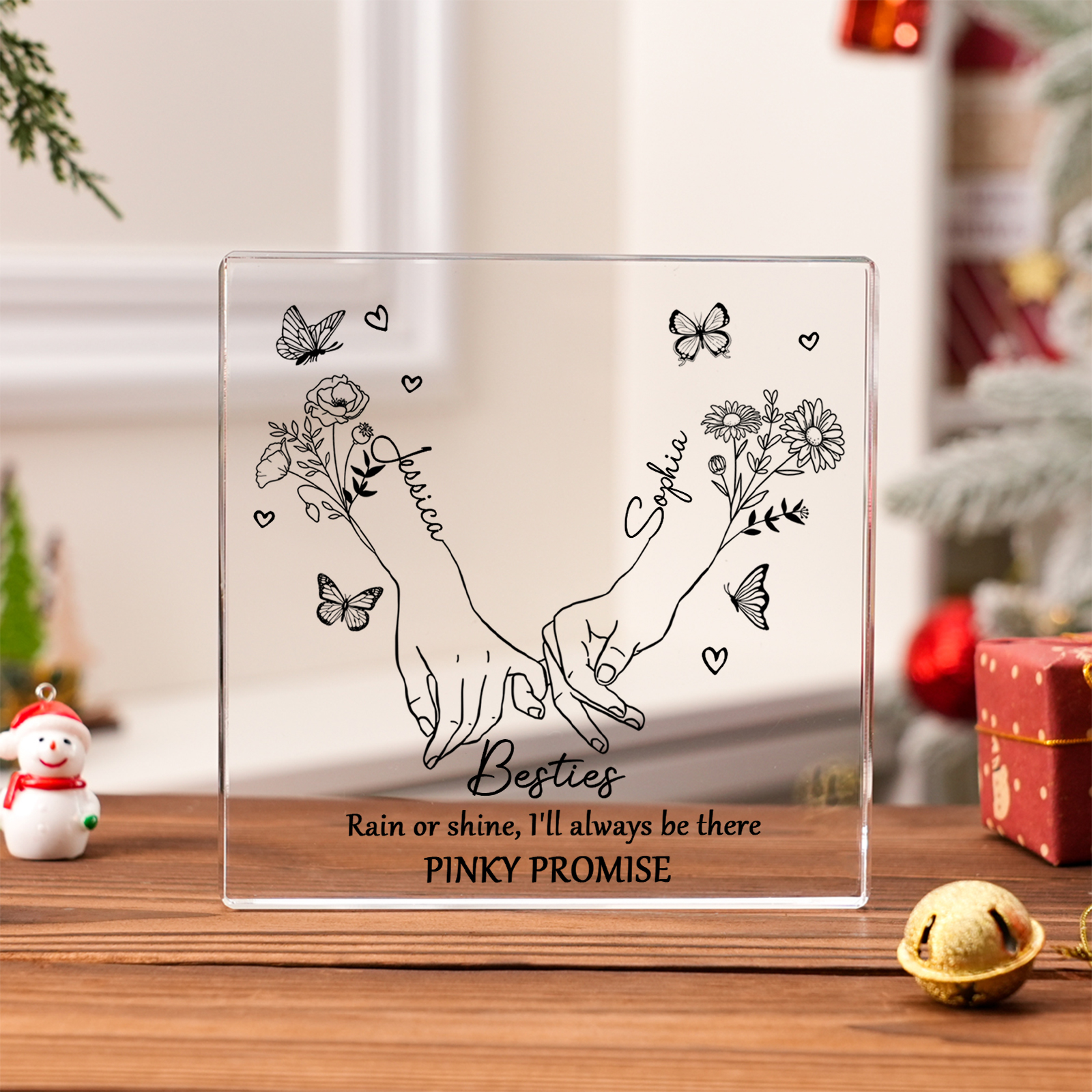 Personalized Friend Acrylic Ornament Custom 2 Names & Birth Flowers Acrylic Square Keepsake Desktop Ornament Gift for Friend | Jessemade