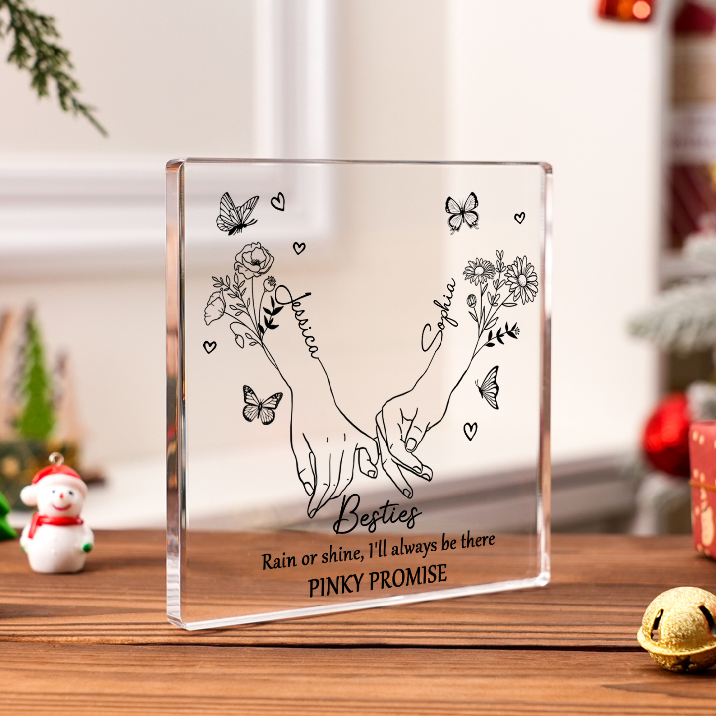 Personalized Friend Acrylic Ornament Custom 2 Names & Birth Flowers Acrylic Square Keepsake Desktop Ornament Gift for Friend | Jessemade