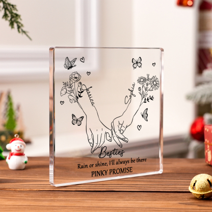 Personalized Friend Acrylic Ornament Custom 2 Names & Birth Flowers Acrylic Square Keepsake Desktop Ornament Gift for Friend | Jessemade