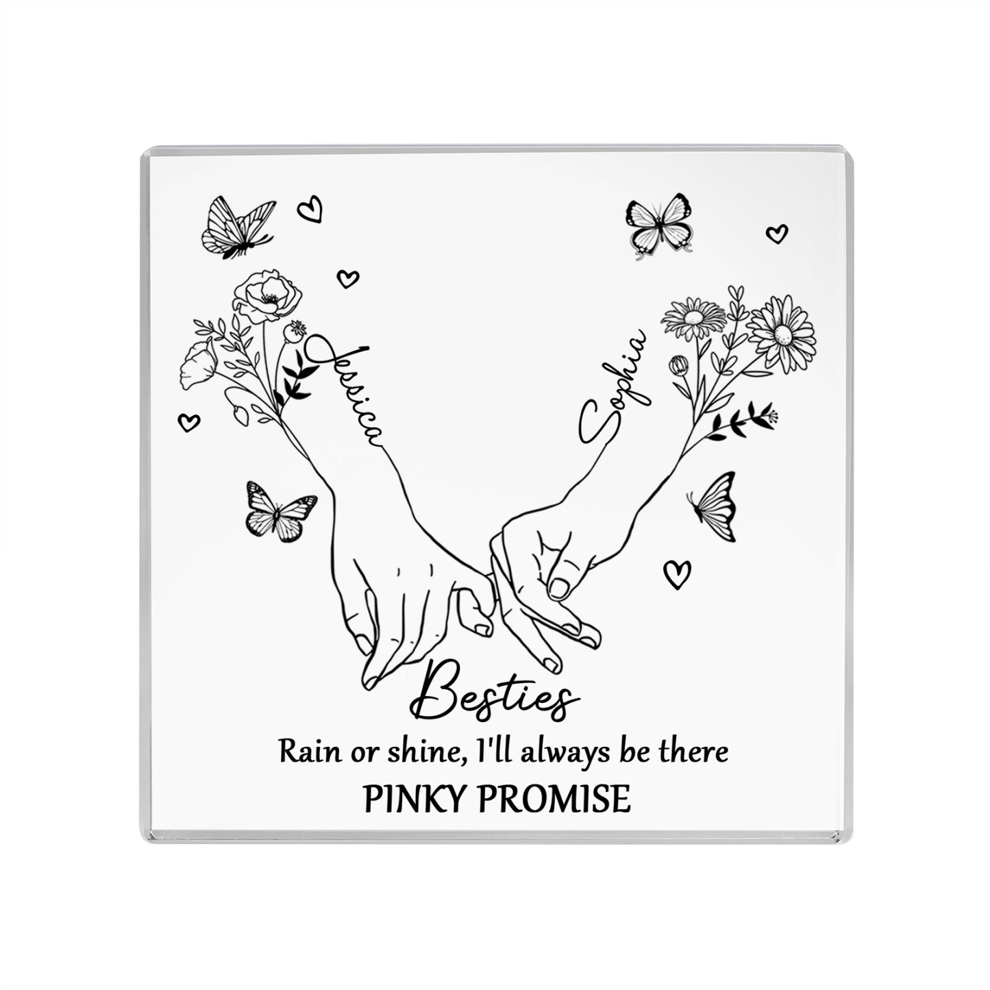 Personalized Friend Acrylic Ornament Custom 2 Names & Birth Flowers Acrylic Square Keepsake Desktop Ornament Gift for Friend | Jessemade