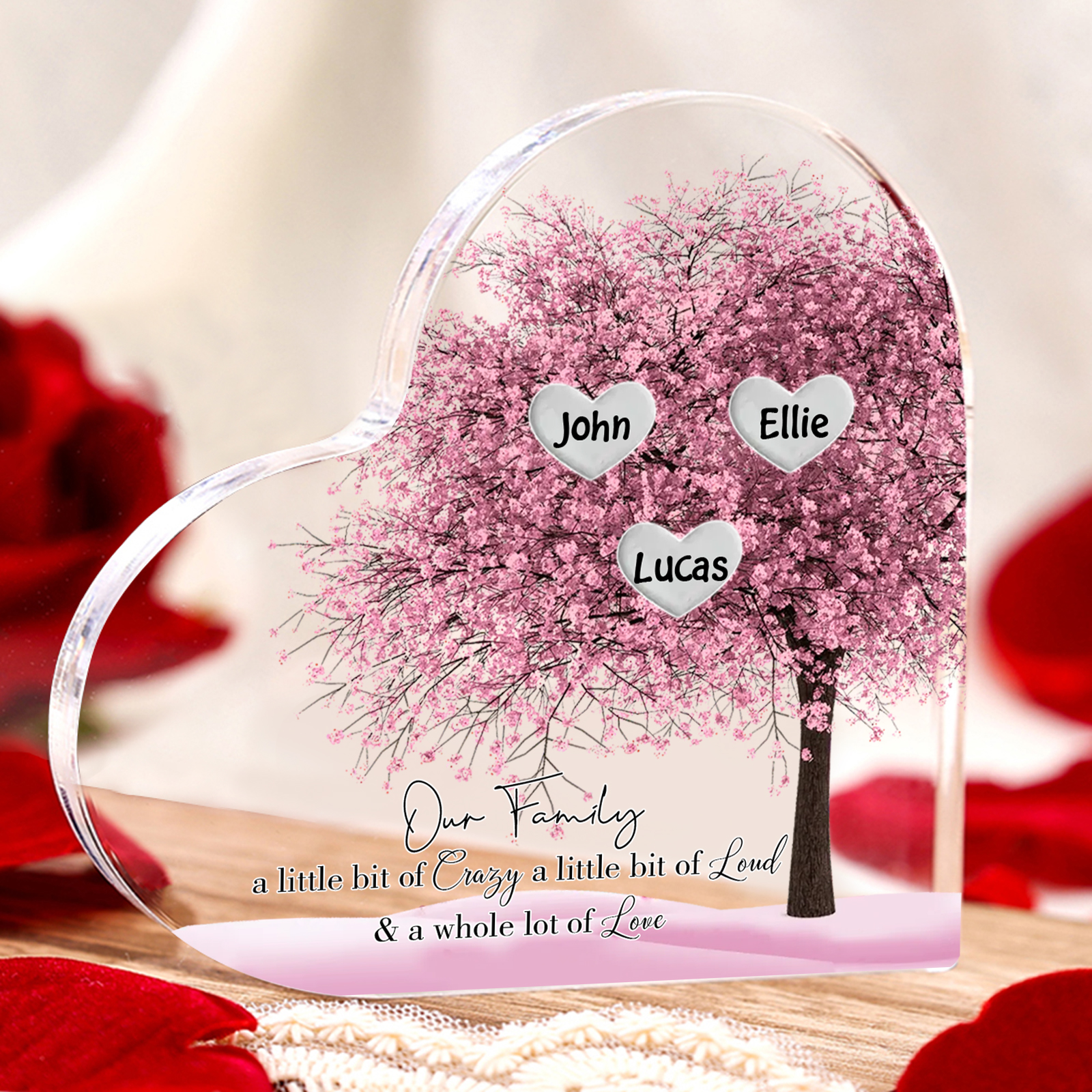 Personalised Acrylic Heart Family Plaque - Custom 1–10 Names Family Tree Design Ornament Gifts for Family | Jessmade