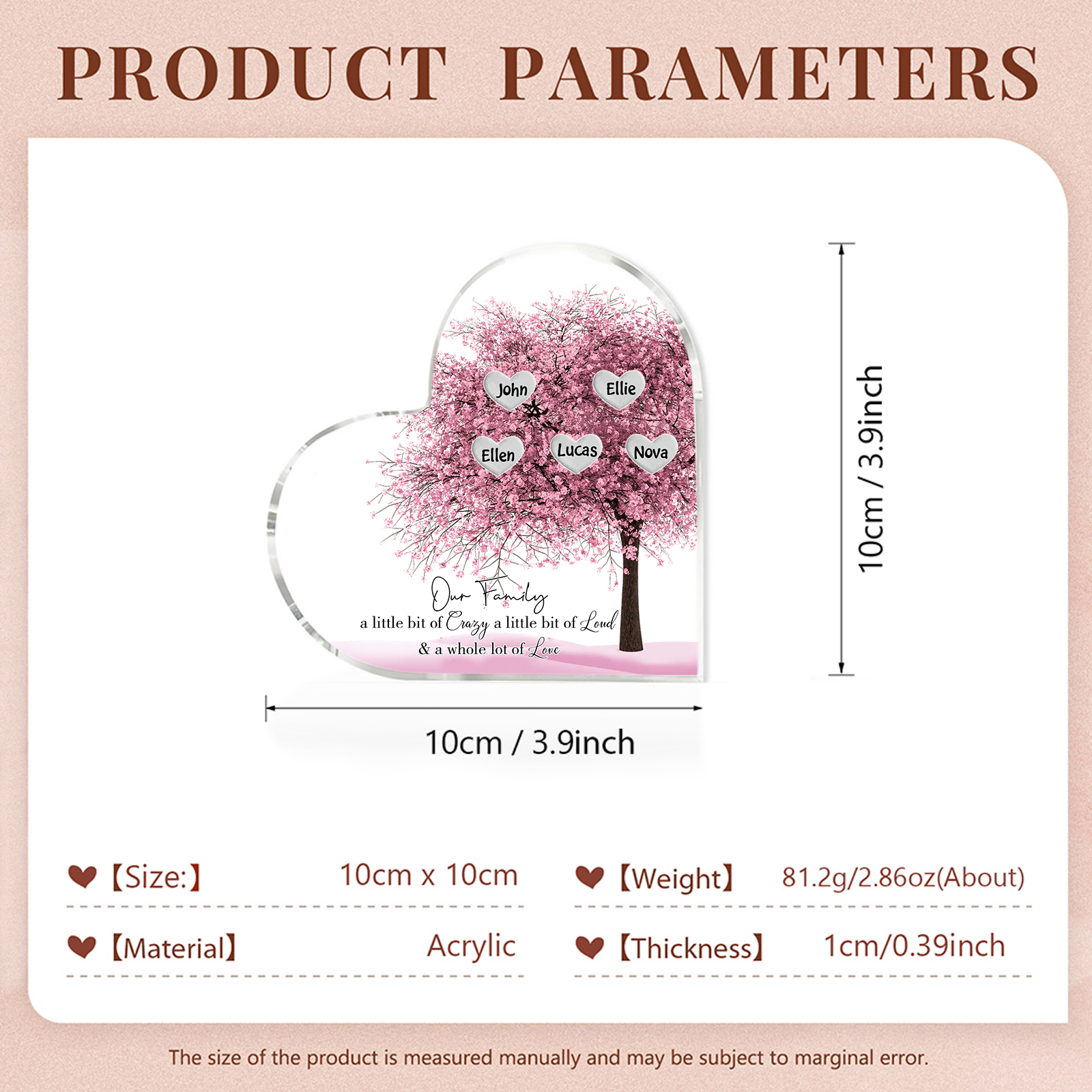 Personalised Acrylic Heart Family Plaque - Custom 1–10 Names Family Tree Design Ornament Gifts for Family | Jessmade