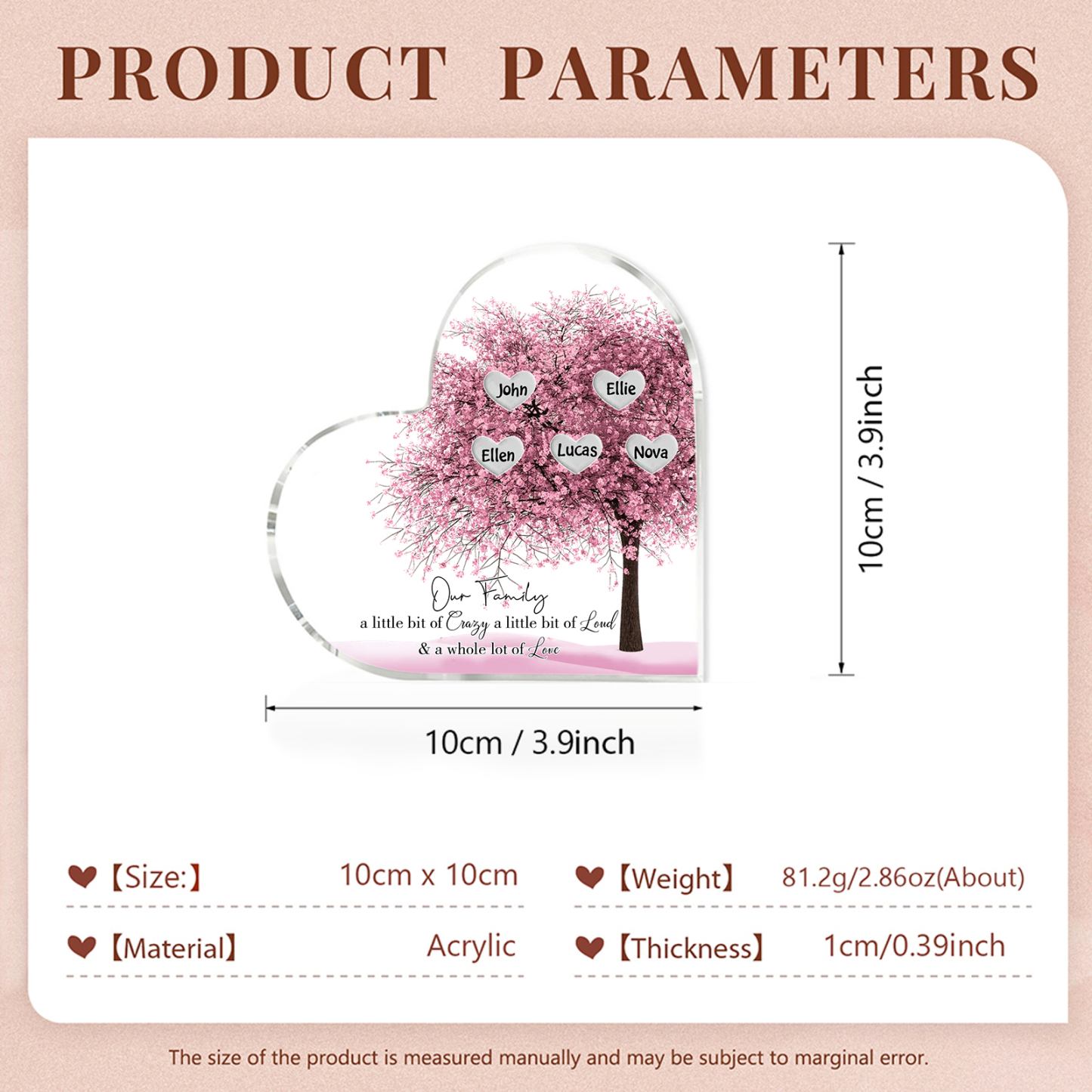 Personalised Acrylic Heart Family Plaque - Custom 1–10 Names Family Tree Design Ornament Gifts for Family | Jessmade