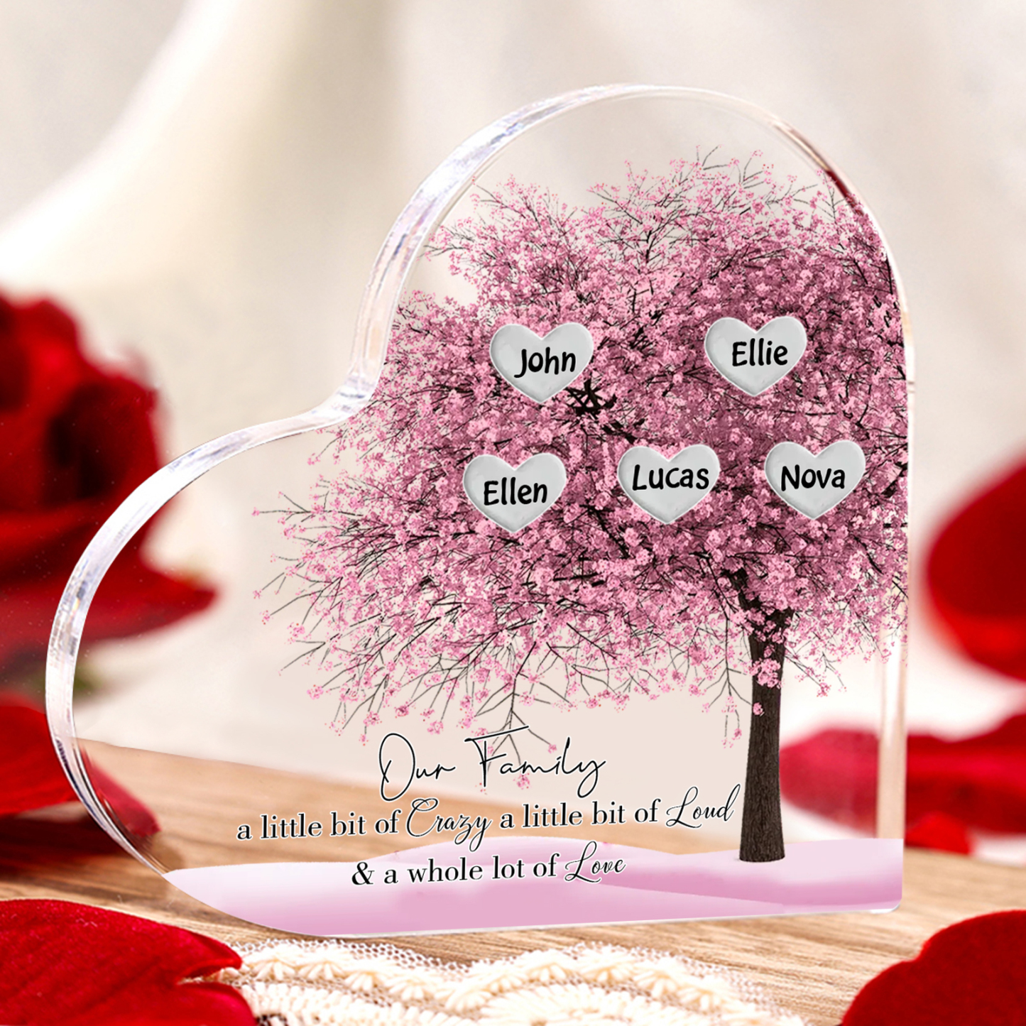 Personalised Acrylic Heart Family Plaque - Custom 1–10 Names Family Tree Design Ornament Gifts for Family | Jessmade