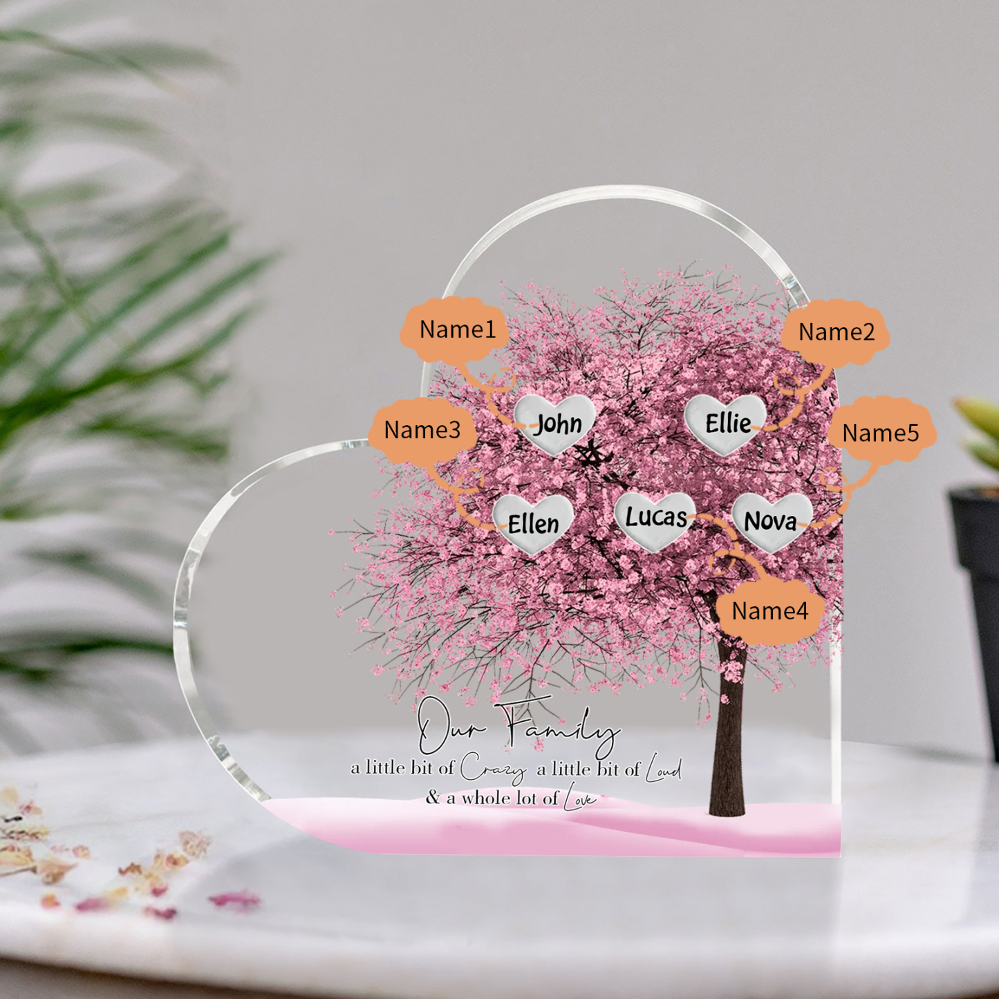 Personalised Acrylic Heart Family Plaque - Custom 1–10 Names Family Tree Design Ornament Gifts for Family | Jessmade