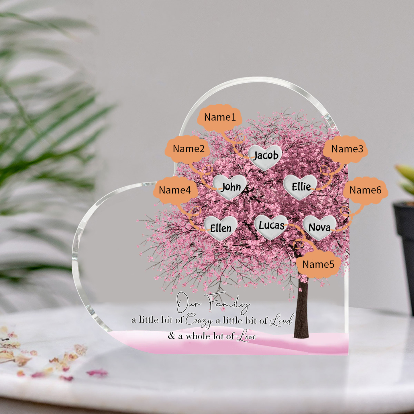 Personalised Acrylic Heart Family Plaque - Custom 1–10 Names Family Tree Design Ornament Gifts for Family | Jessmade